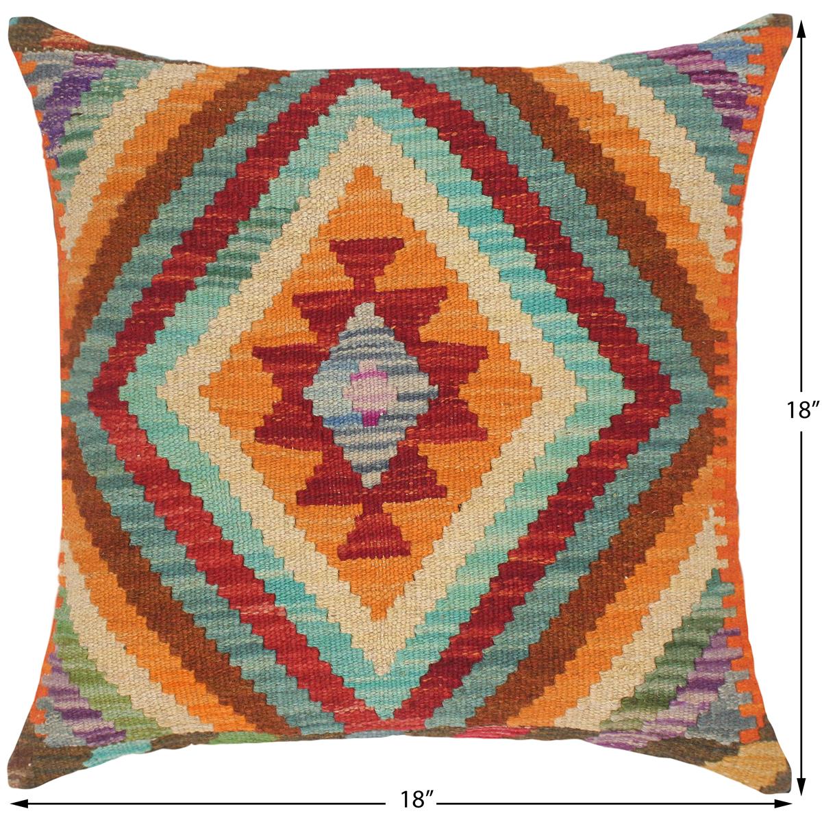 handmade Traditional Pillow Rust Blue Hand-Woven SQUARE 100% WOOL kilim throw pillow