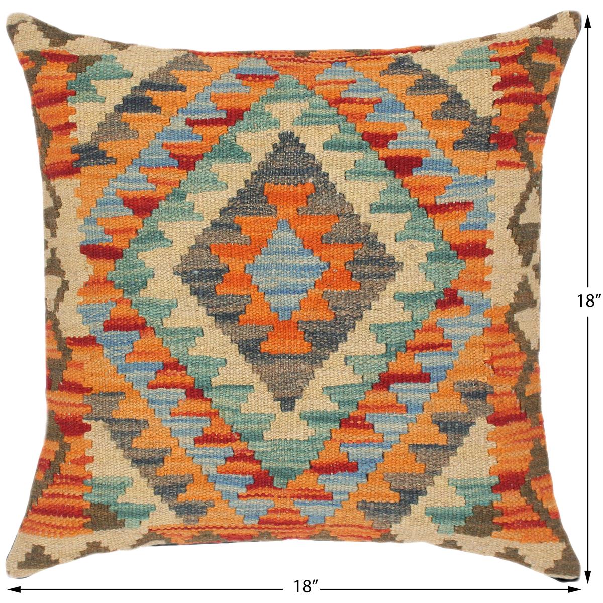 handmade Traditional Pillow Rust Blue Hand-Woven SQUARE 100% WOOL kilim throw pillow