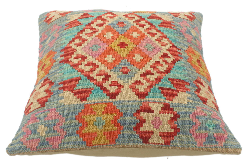 handmade Tribal Turkish Antique Red Blue Hand-Woven SQUARE 100% WOOL pillow