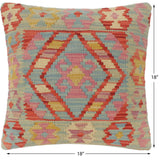 handmade Tribal Turkish Antique Red Blue Hand-Woven SQUARE 100% WOOL pillow