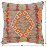 handmade Tribal Turkish Antique Blue Red Hand-Woven SQUARE 100% WOOL pillow