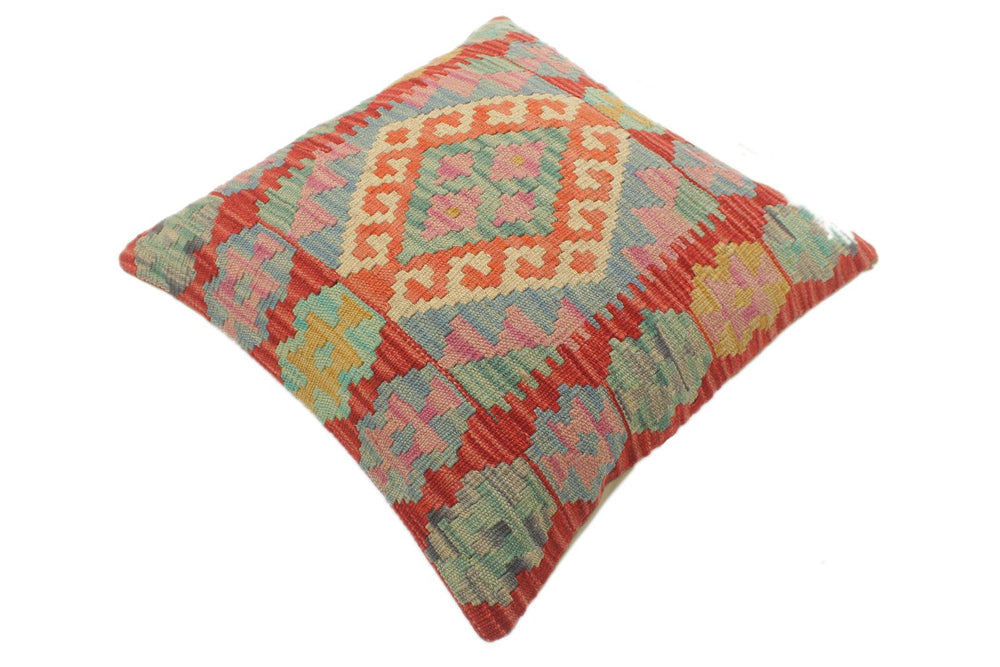 handmade Tribal Turkish Antique Blue Red Hand-Woven SQUARE 100% WOOL pillow