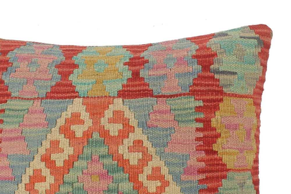 handmade Tribal Turkish Antique Blue Red Hand-Woven SQUARE 100% WOOL pillow