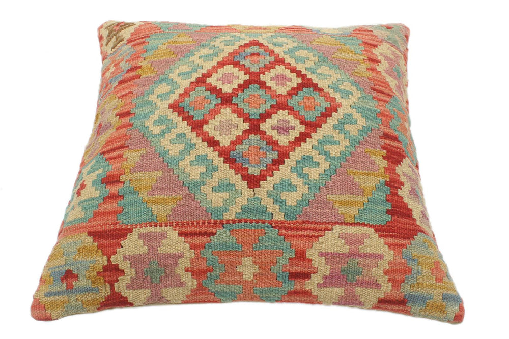 handmade Tribal Turkish Antique Blue Red Hand-Woven SQUARE 100% WOOL pillow