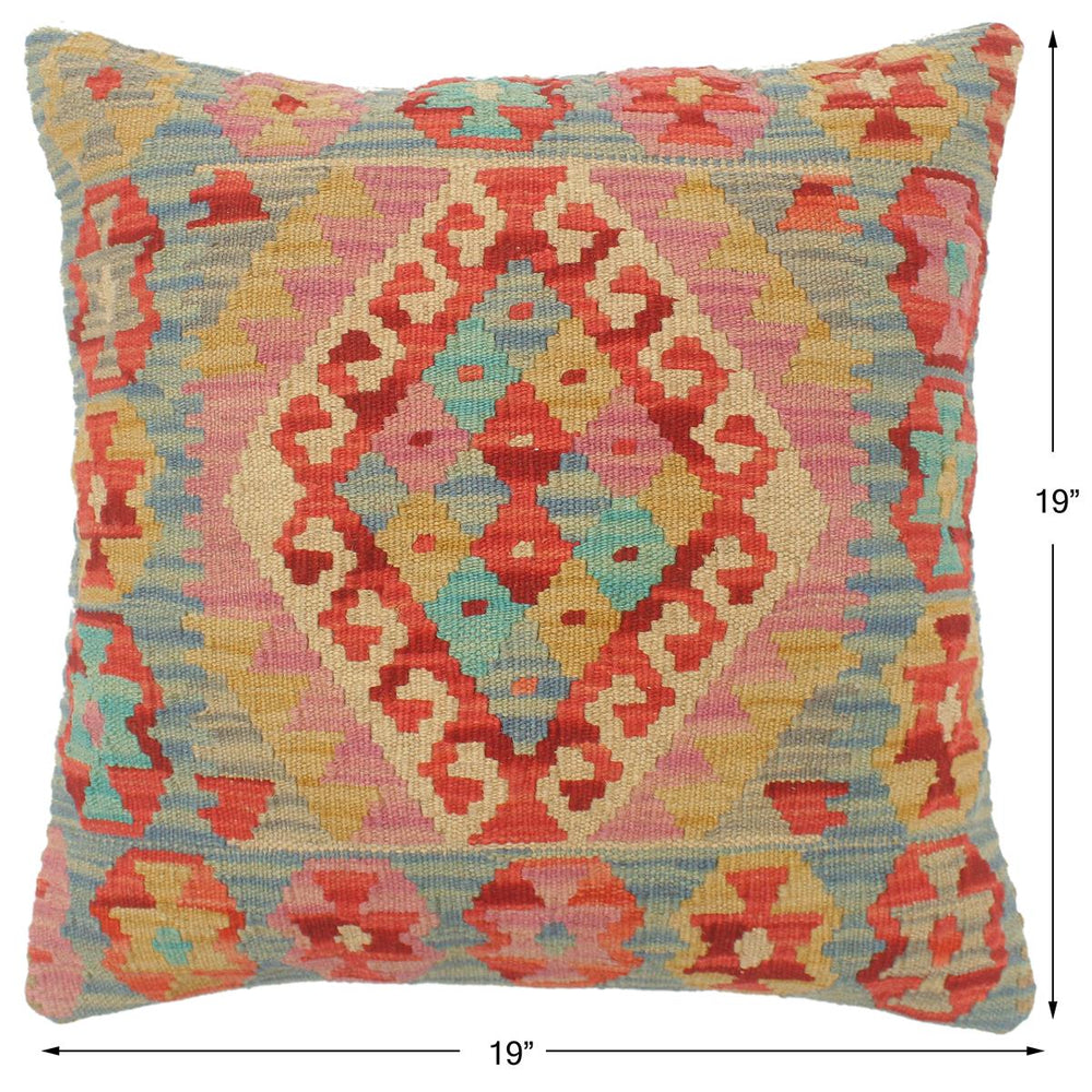 handmade Tribal Turkish Antique Red Blue Hand-Woven SQUARE 100% WOOL pillow