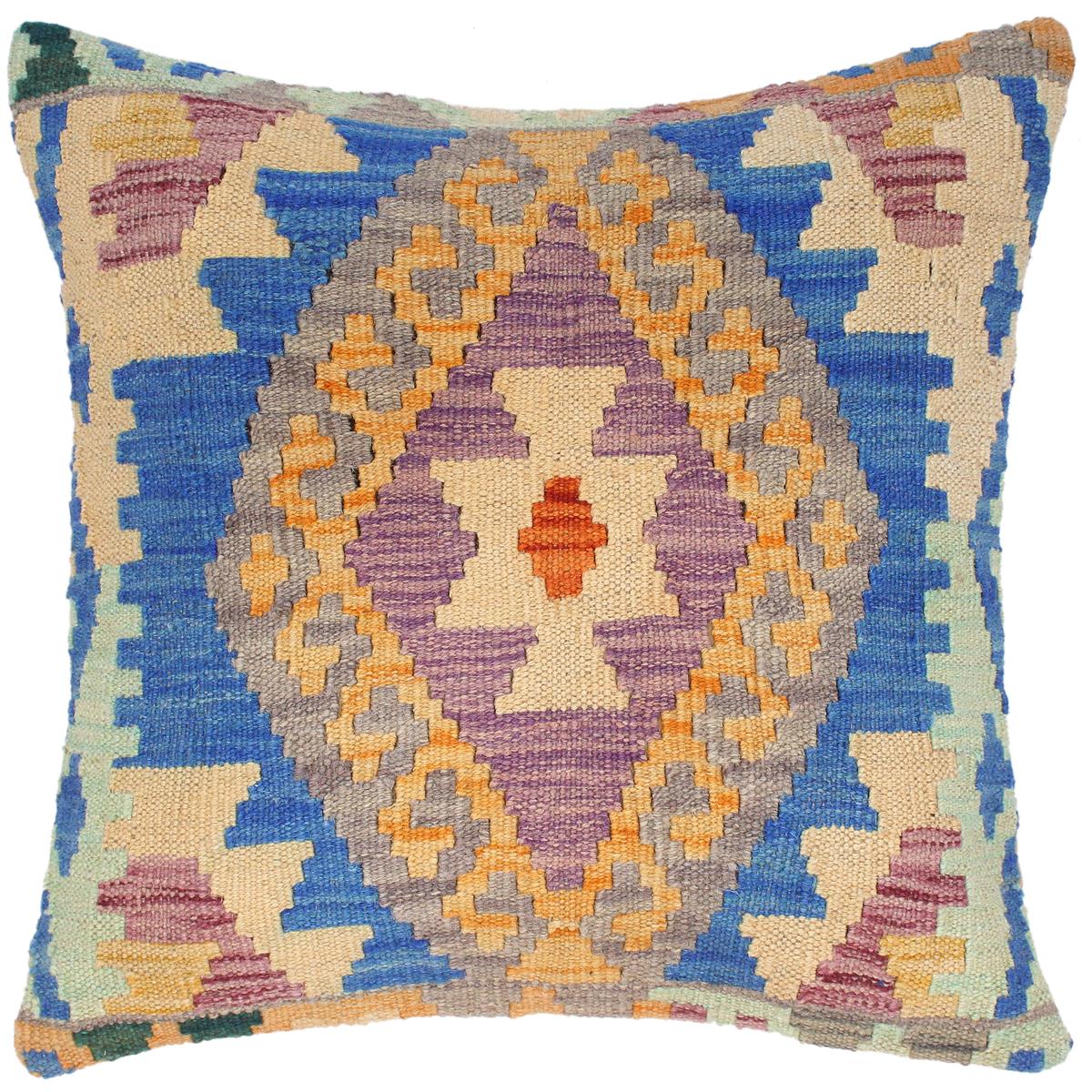 handmade Traditional Pillow Blue Gray Hand-Woven SQUARE 100% WOOL kilim throw pillow