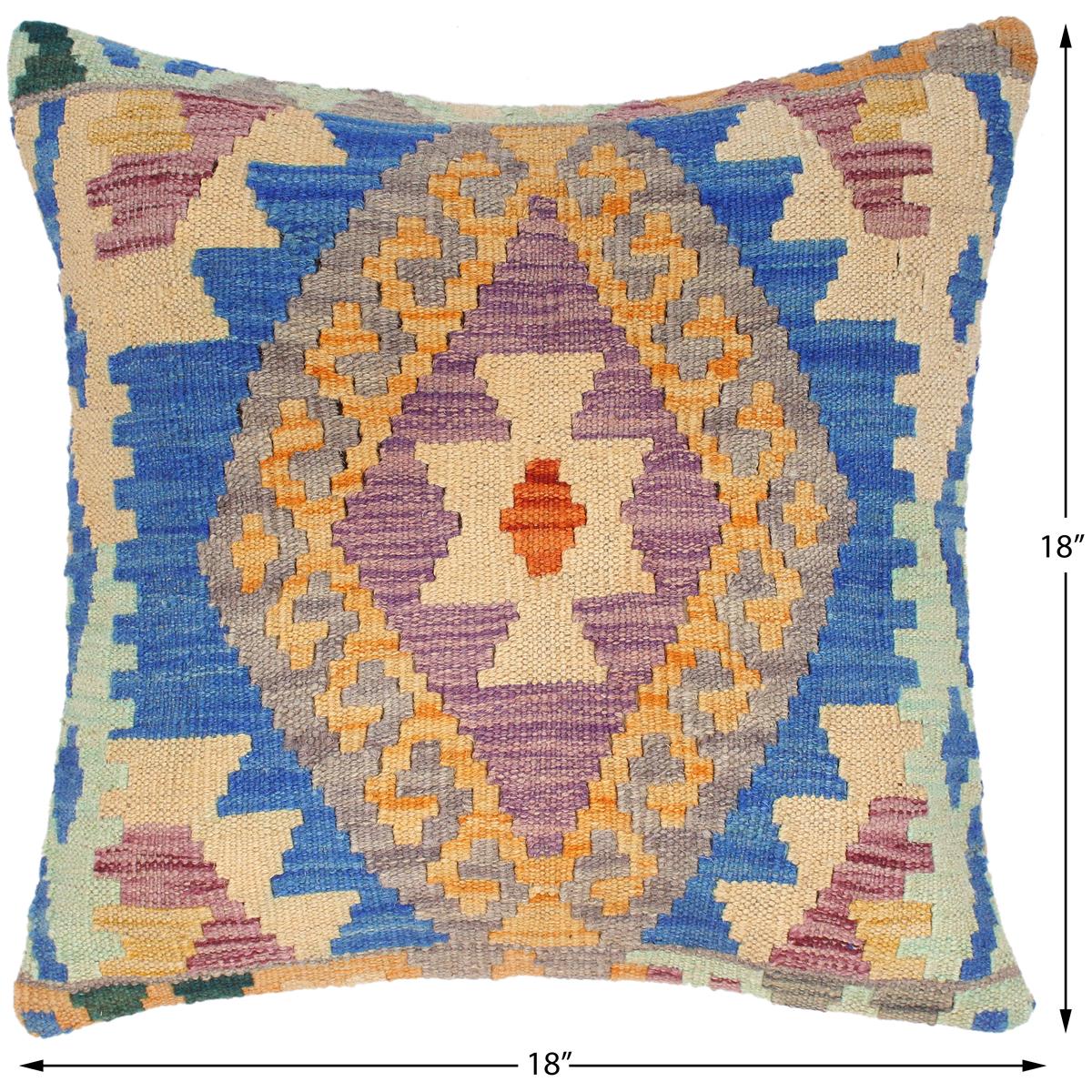 handmade Traditional Pillow Blue Gray Hand-Woven SQUARE 100% WOOL kilim throw pillow