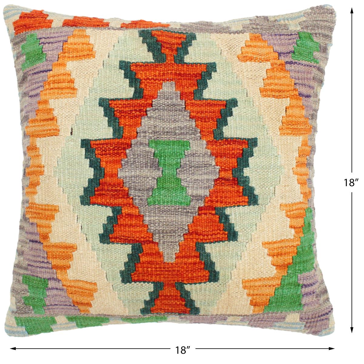 handmade Traditional Pillow Rust Blue Hand-Woven SQUARE 100% WOOL kilim throw pillow