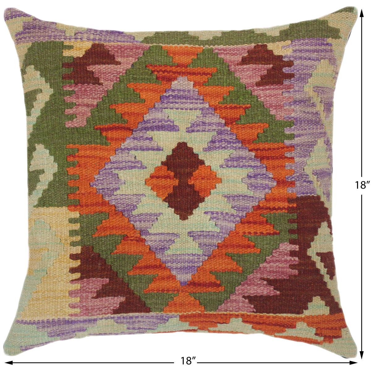 handmade Traditional Pillow Rust Blue Hand-Woven SQUARE 100% WOOL kilim throw pillow