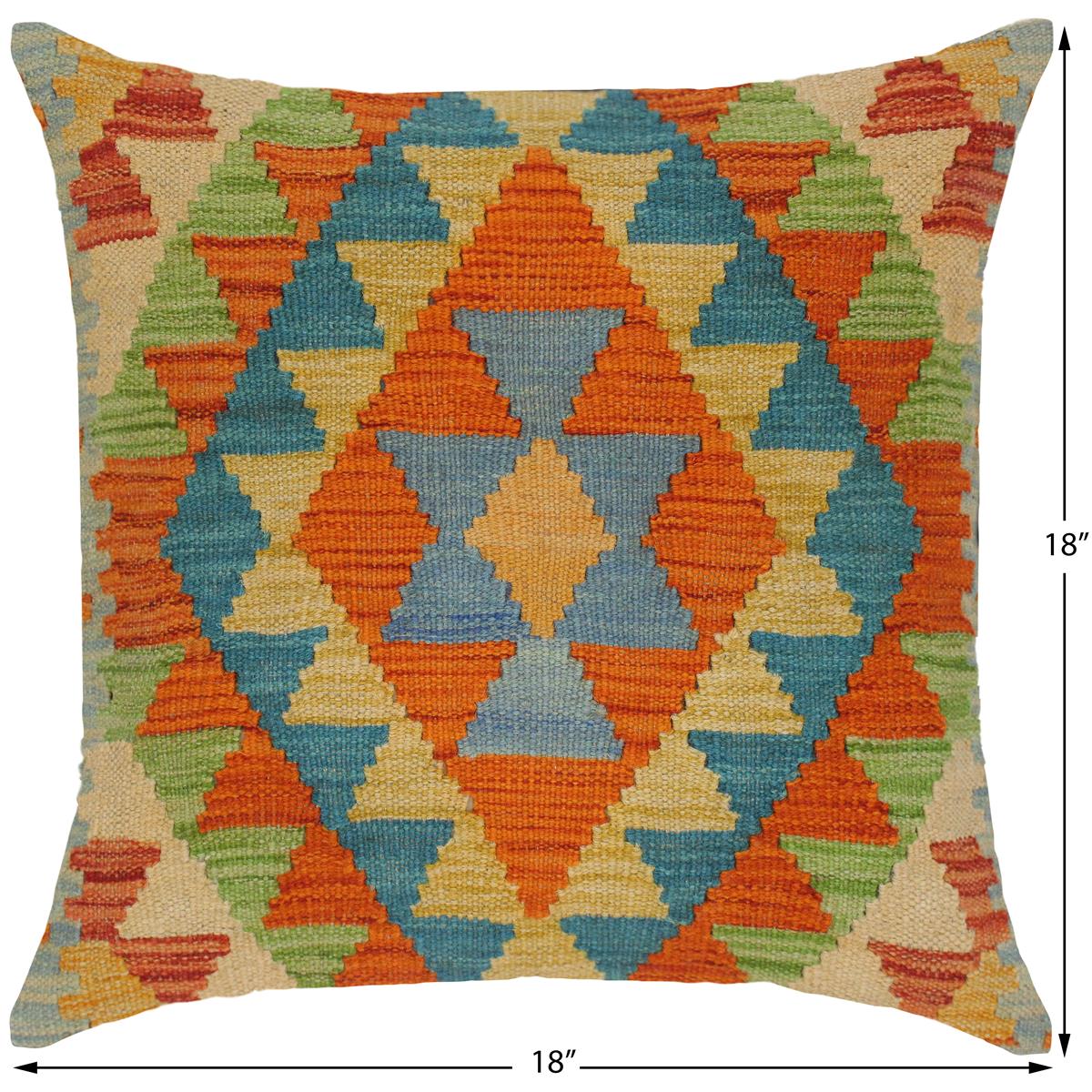 handmade Traditional Pillow Rust Blue Hand-Woven SQUARE 100% WOOL kilim throw pillow