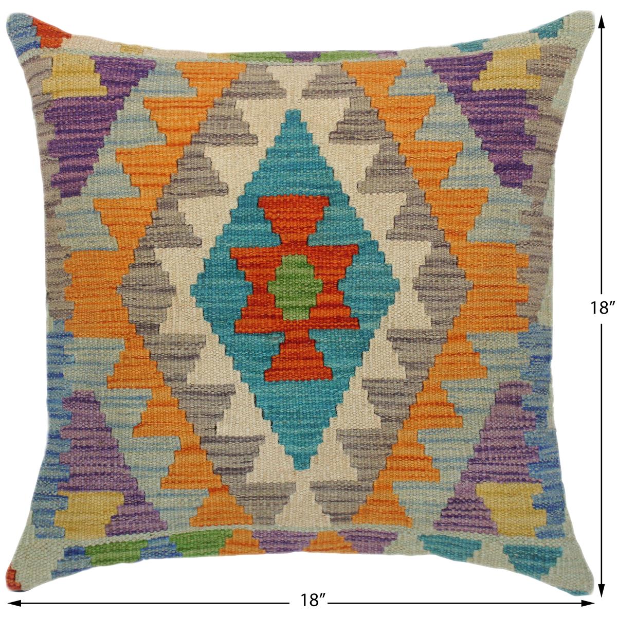handmade Traditional Pillow Rust Blue Hand-Woven SQUARE 100% WOOL kilim throw pillow