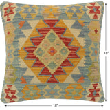handmade Tribal Turkish Antique Blue Rust Hand-Woven SQUARE 100% WOOL pillow