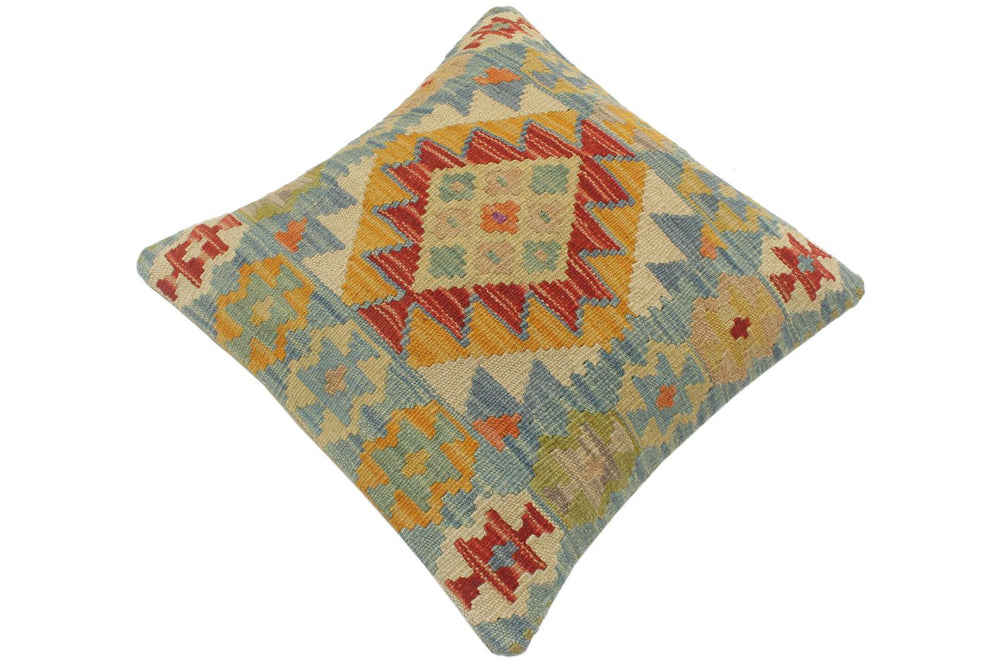 handmade Tribal Turkish Antique Blue Rust Hand-Woven SQUARE 100% WOOL pillow