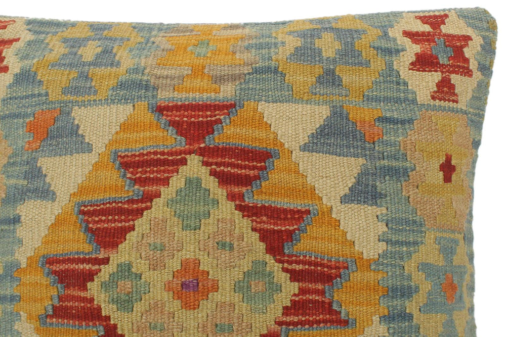 handmade Tribal Turkish Antique Blue Rust Hand-Woven SQUARE 100% WOOL pillow