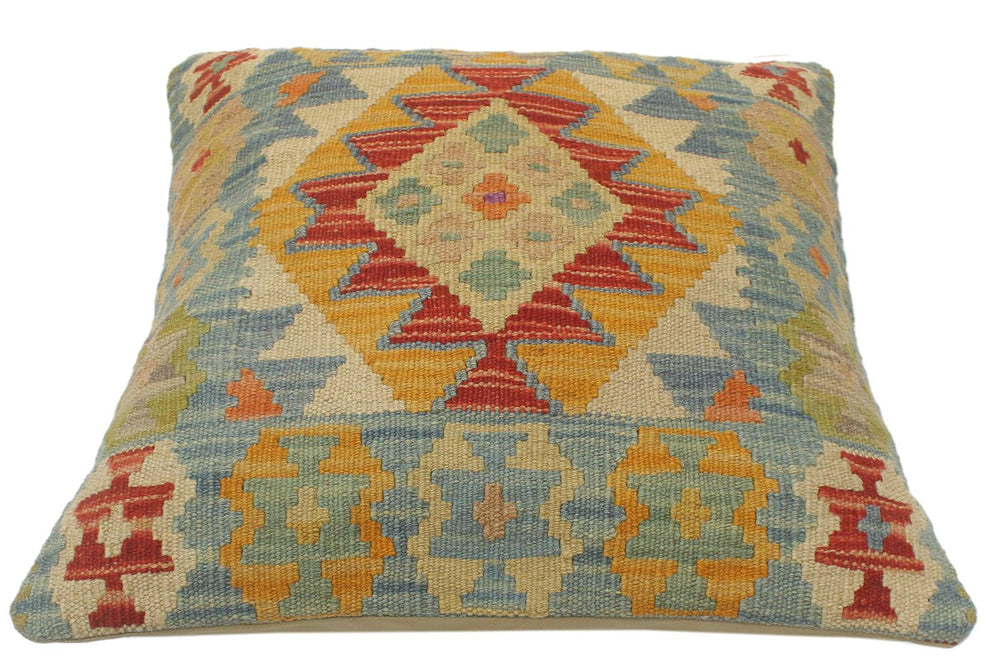handmade Tribal Turkish Antique Blue Rust Hand-Woven SQUARE 100% WOOL pillow
