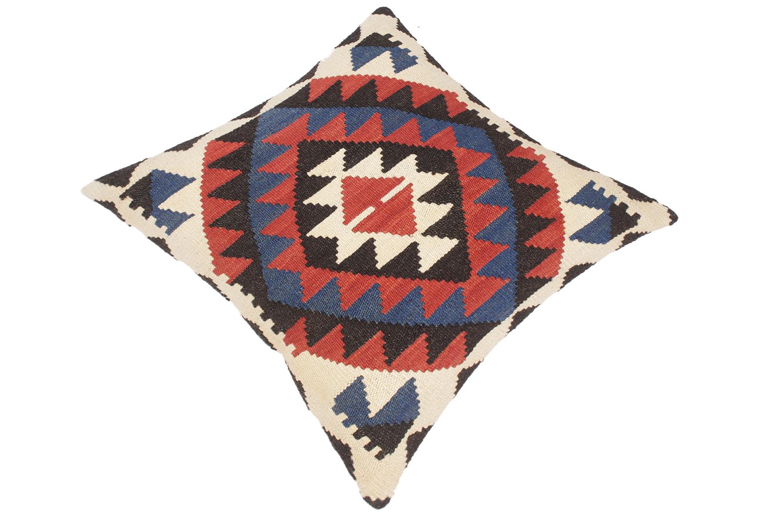 handmade Traditional Pillow Rust Blue Hand-Woven SQUARE 100% WOOL kilim throw pillow
