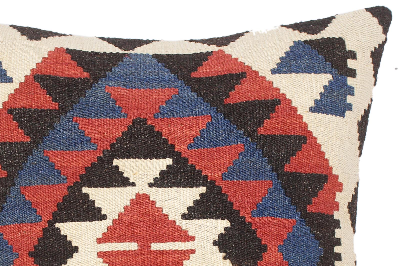handmade Traditional Pillow Rust Blue Hand-Woven SQUARE 100% WOOL kilim throw pillow