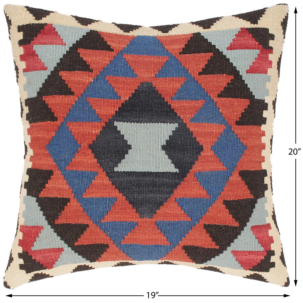 handmade Traditional Pillow Rust Blue Hand-Woven SQUARE 100% WOOL area rug
