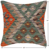 handmade Traditional Pillow Green Rust Hand-Woven SQUARE 100% WOOL kilim throw pillow