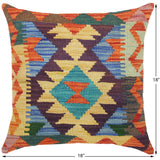 handmade Traditional Pillow Rust Blue Hand-Woven SQUARE 100% WOOL kilim throw pillow