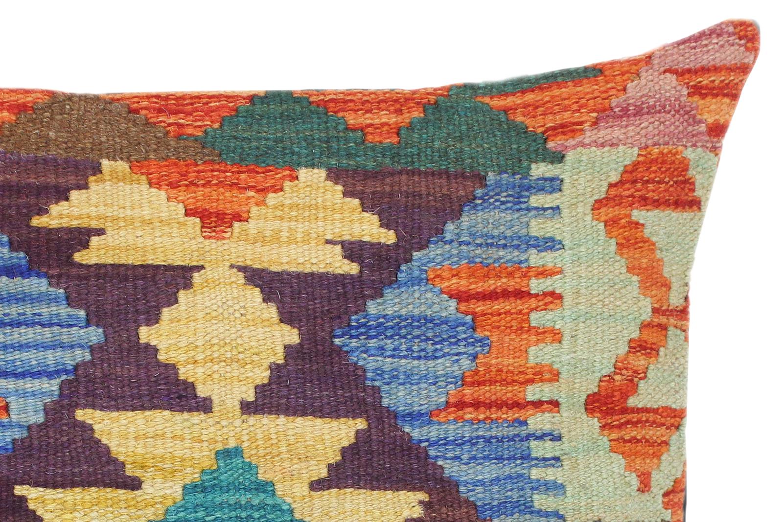 handmade Traditional Pillow Rust Blue Hand-Woven SQUARE 100% WOOL kilim throw pillow