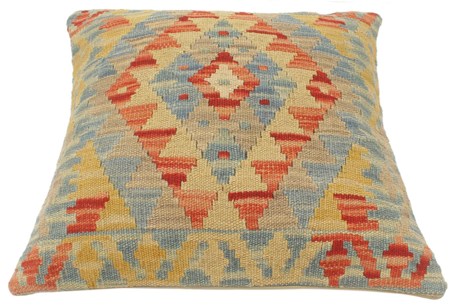 handmade Tribal Turkish Antique Rust Blue Hand-Woven SQUARE 100% WOOL pillow