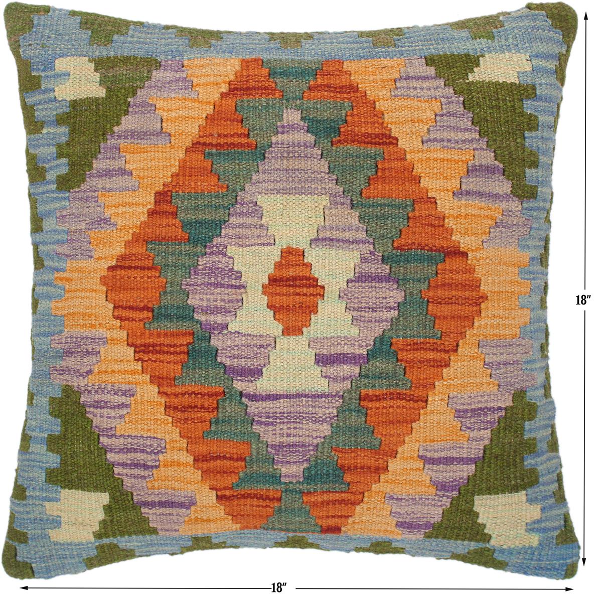 handmade Traditional Pillow Rust Blue Hand-Woven SQUARE 100% WOOL kilim throw pillow