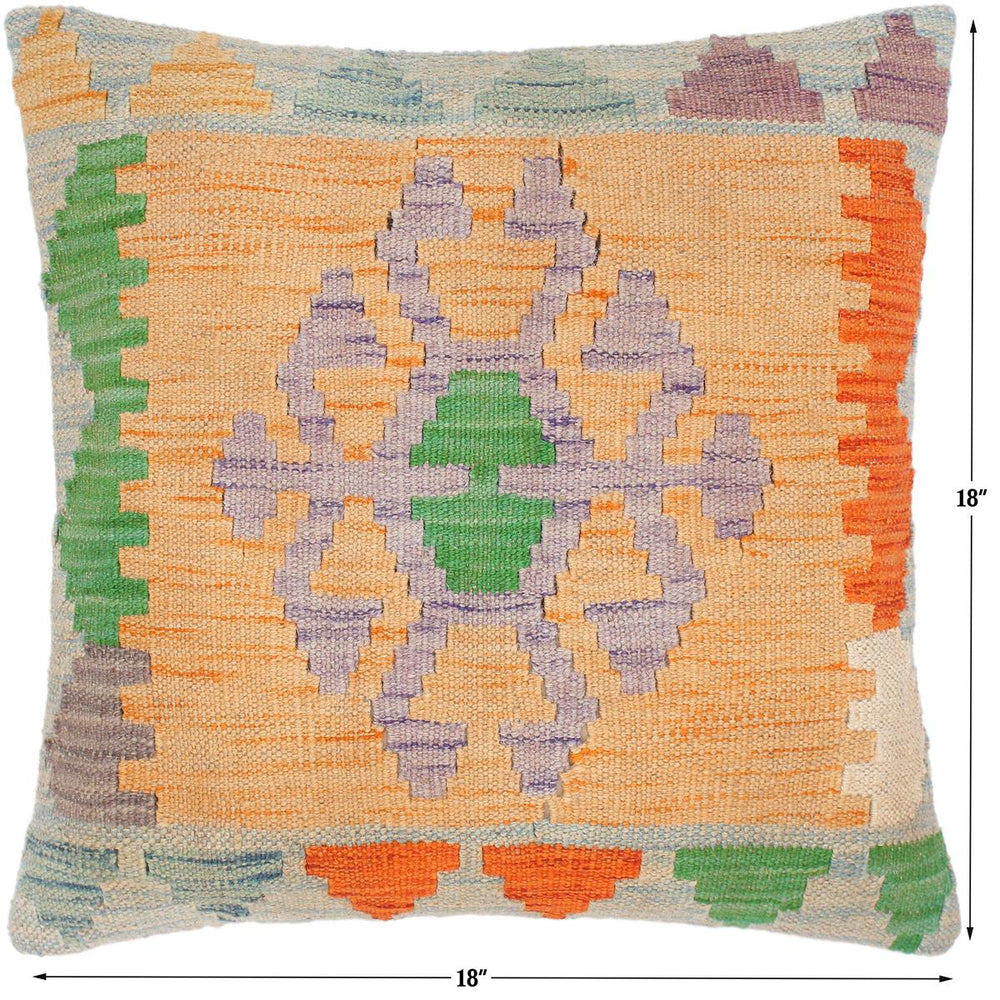handmade Traditional Pillow Orange Blue Hand-Woven SQUARE 100% WOOL kilim throw pillow