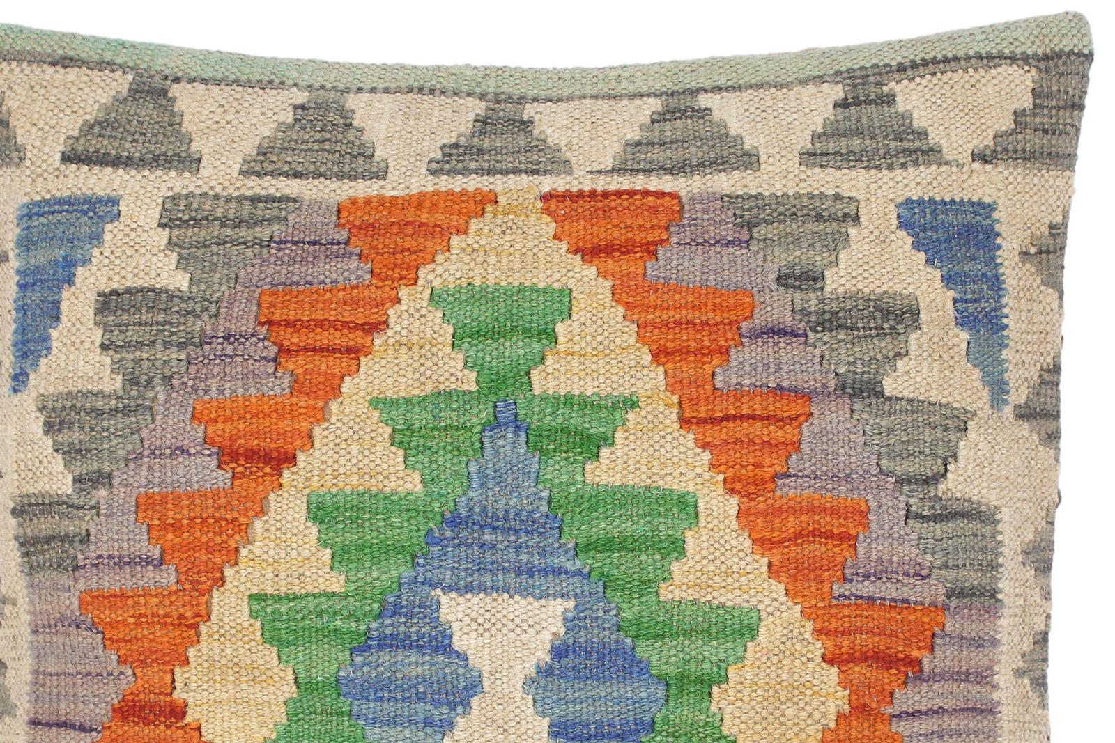 handmade Traditional Pillow Blue Gray Hand-Woven SQUARE 100% WOOL kilim throw pillow