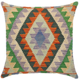 handmade Traditional Pillow Blue Rust Hand-Woven SQUARE 100% WOOL kilim throw pillow