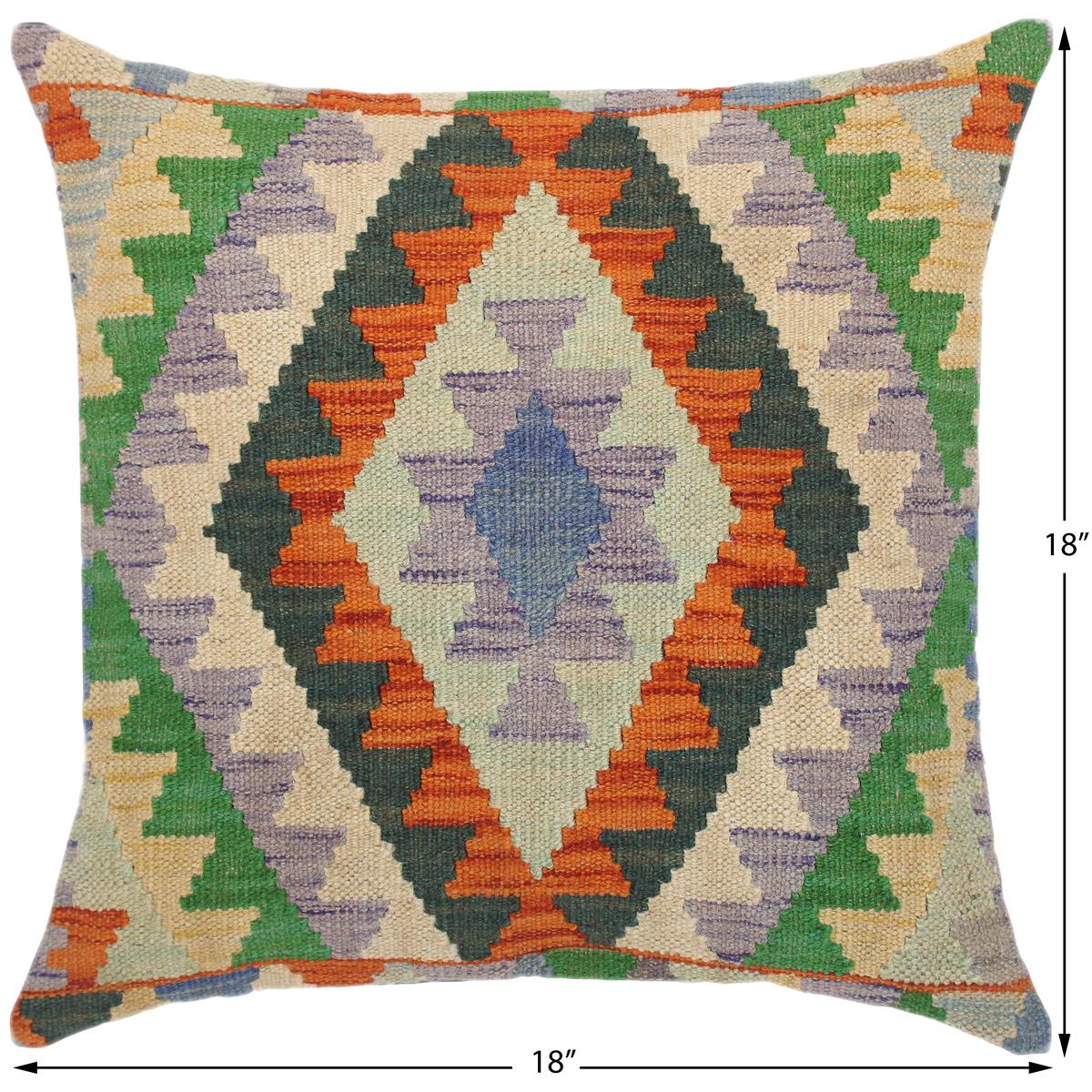 handmade Traditional Pillow Blue Rust Hand-Woven SQUARE 100% WOOL kilim throw pillow