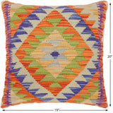 handmade Traditional Pillow Rust Blue Hand-Woven SQUARE 100% WOOL kilim throw pillow