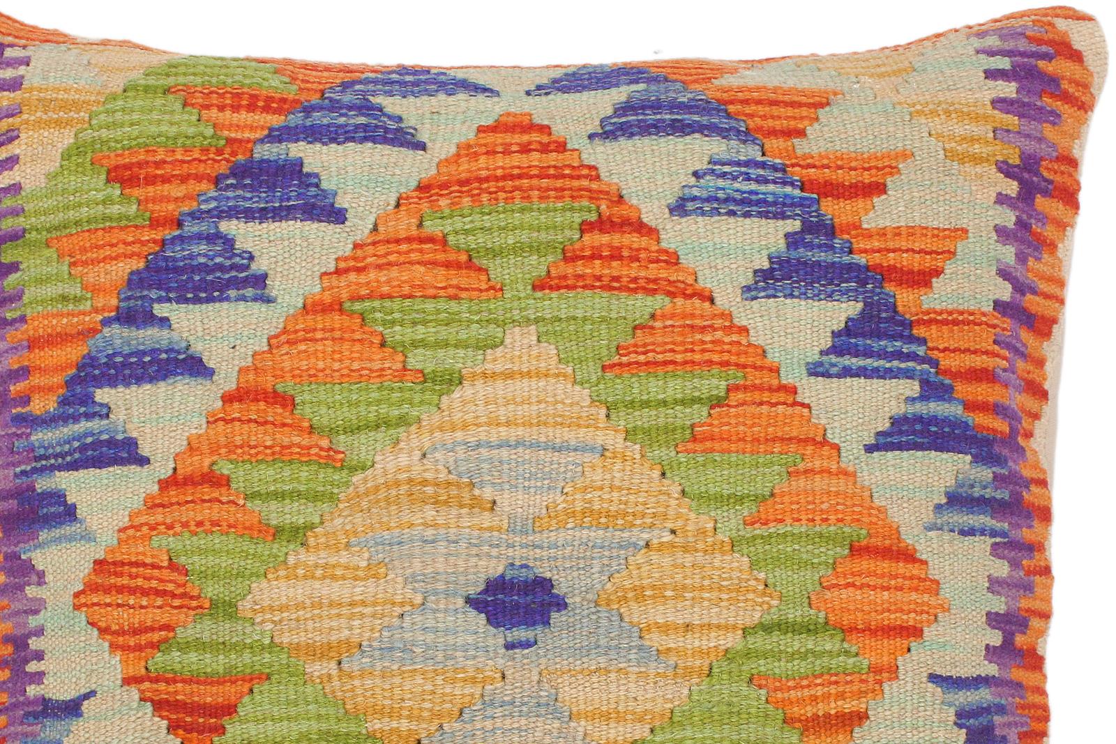 handmade Traditional Pillow Rust Blue Hand-Woven SQUARE 100% WOOL kilim throw pillow