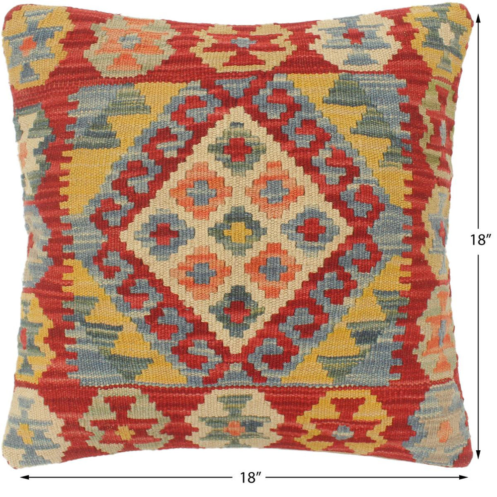 handmade Tribal Turkish Antique Red Blue Hand-Woven SQUARE 100% WOOL pillow