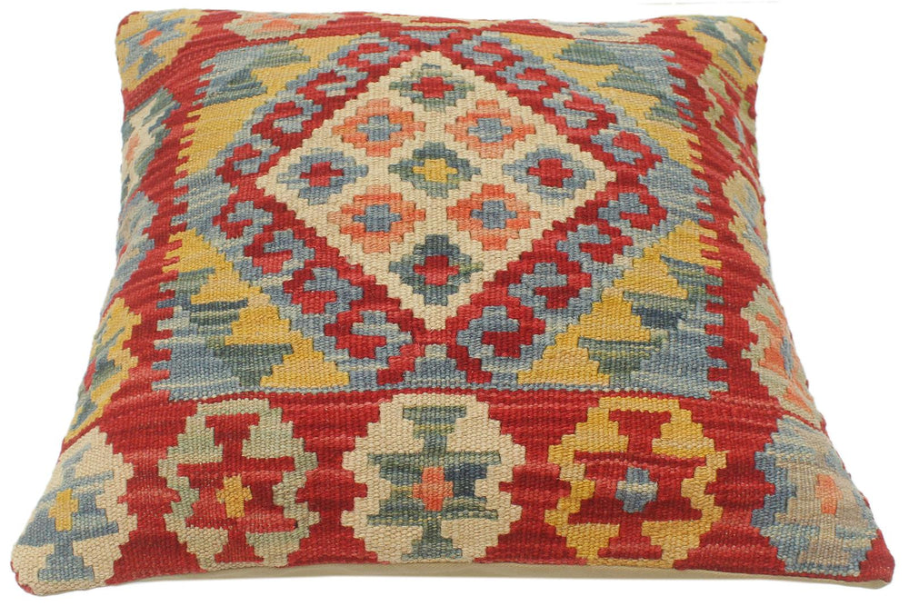 handmade Tribal Turkish Antique Red Blue Hand-Woven SQUARE 100% WOOL pillow
