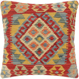 handmade Tribal Turkish Antique Red Blue Hand-Woven SQUARE 100% WOOL pillow