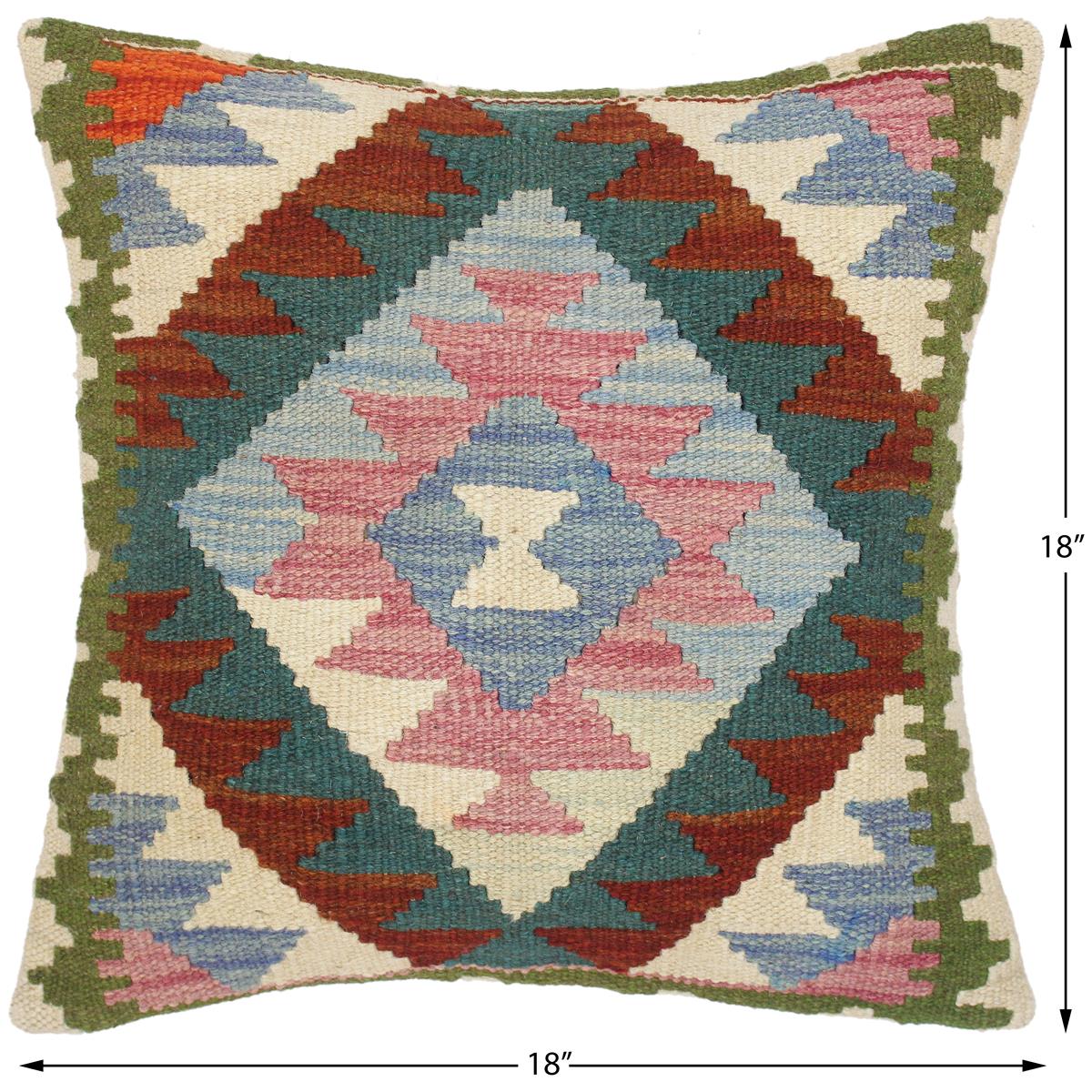 handmade Traditional Pillow Blue Green Hand-Woven SQUARE 100% WOOL kilim throw pillow