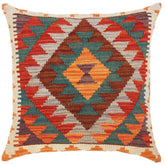handmade Traditional Pillow Rust Green Hand-Woven SQUARE 100% WOOL kilim throw pillow