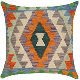 handmade Traditional Pillow Orange Blue Hand-Woven SQUARE 100% WOOL kilim throw pillow