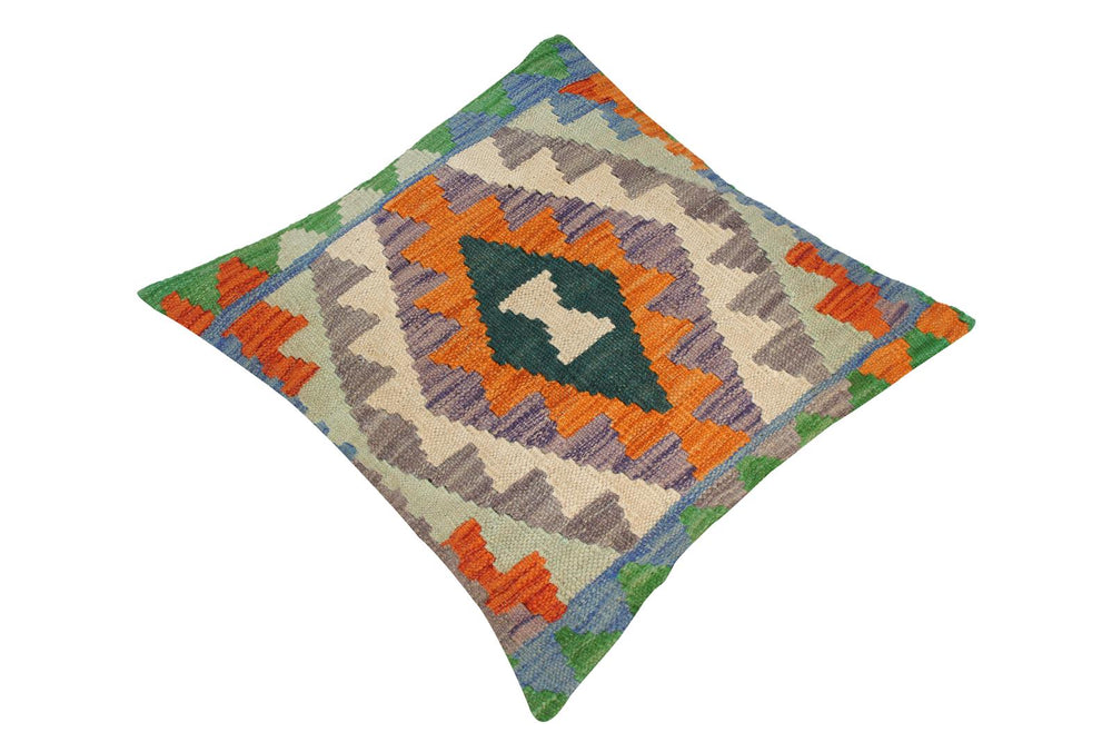 handmade Traditional Pillow Orange Blue Hand-Woven SQUARE 100% WOOL kilim throw pillow