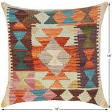 handmade Traditional Pillow Rust Blue Hand-Woven SQUARE 100% WOOL kilim throw pillow
