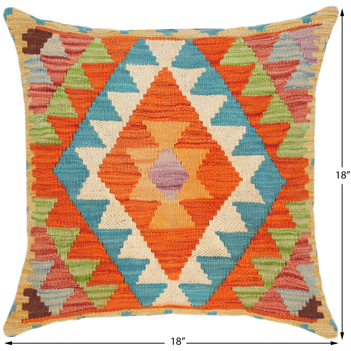 handmade Traditional Pillow Rust Teal Hand-Woven SQUARE 100% WOOL kilim throw pillow