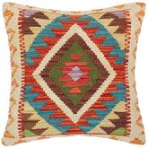 handmade Traditional Pillow Rust Teal Hand-Woven SQUARE 100% WOOL kilim throw pillow