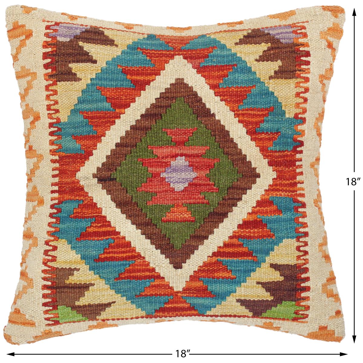 handmade Traditional Pillow Rust Teal Hand-Woven SQUARE 100% WOOL kilim throw pillow