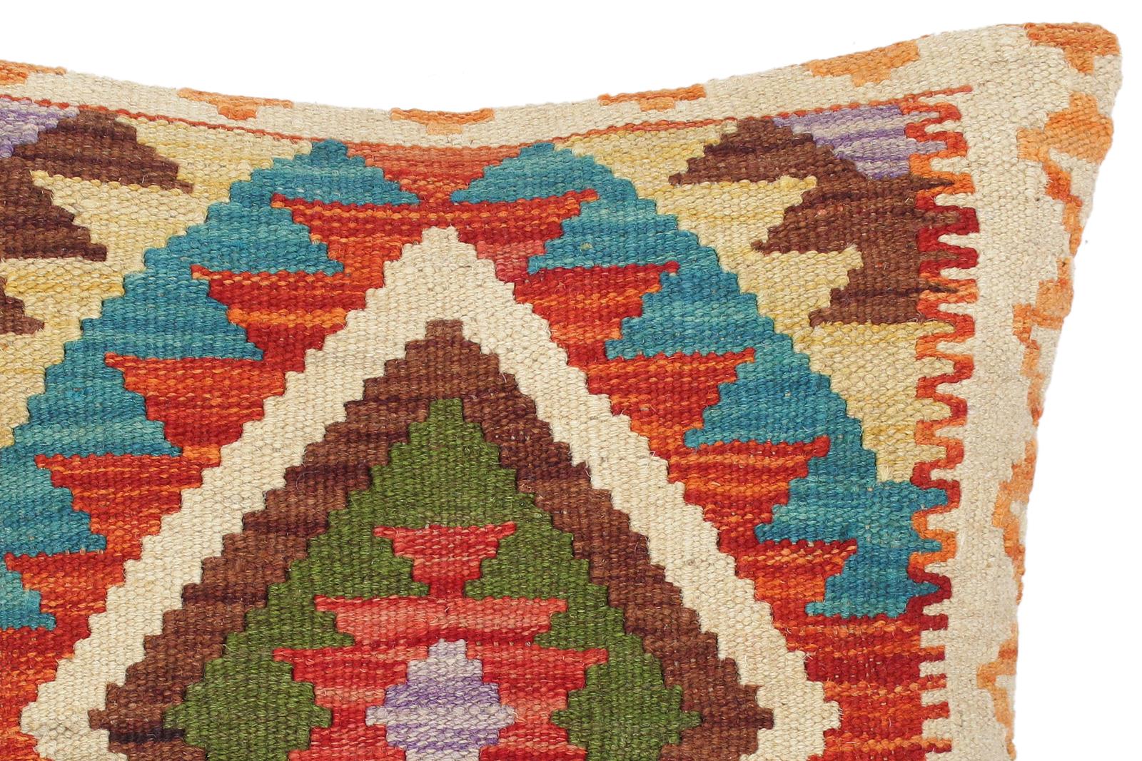 handmade Traditional Pillow Rust Teal Hand-Woven SQUARE 100% WOOL kilim throw pillow