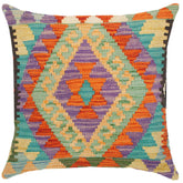 handmade Traditional Pillow Rust Teal Hand-Woven SQUARE 100% WOOL kilim throw pillow