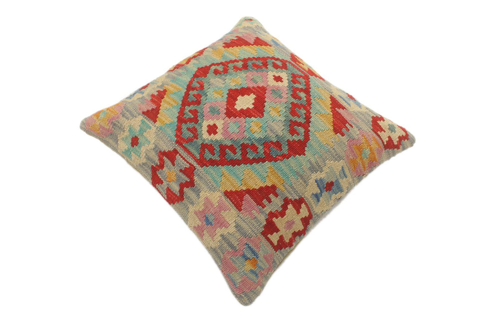 handmade Tribal Turkish Antique Blue Red Hand-Woven SQUARE 100% WOOL pillow