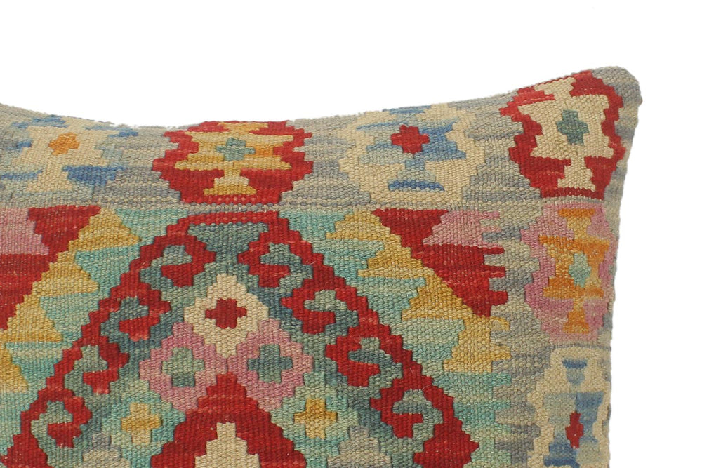 handmade Tribal Turkish Antique Blue Red Hand-Woven SQUARE 100% WOOL pillow