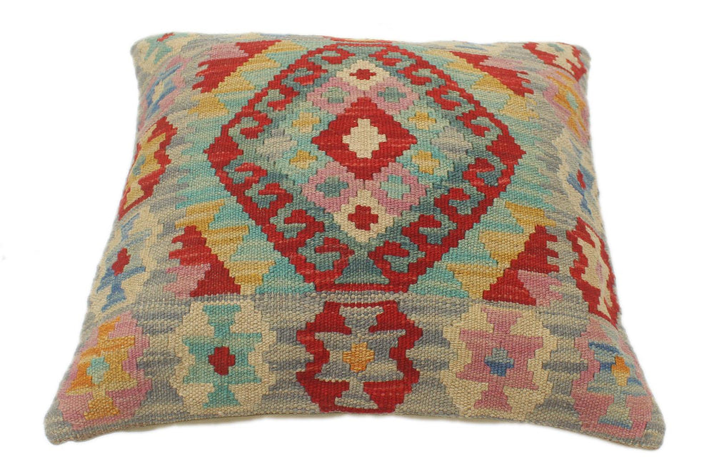 handmade Tribal Turkish Antique Blue Red Hand-Woven SQUARE 100% WOOL pillow