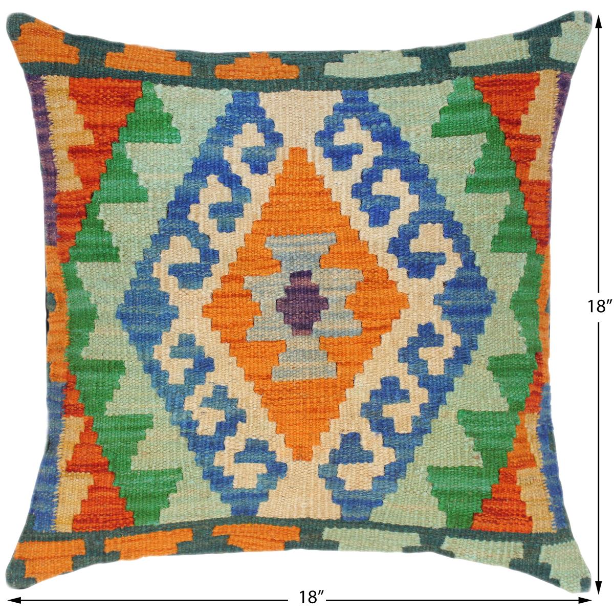 handmade Traditional Pillow Blue Rust Hand-Woven SQUARE 100% WOOL kilim throw pillow